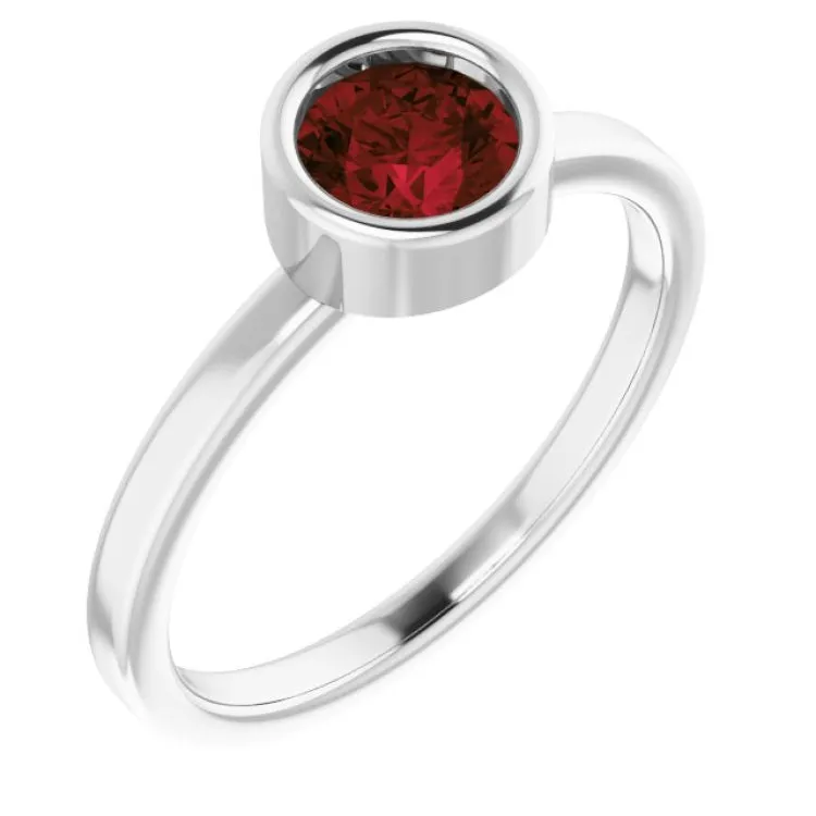 Rhodium-Plated Sterling Silver 5.5 mm Natural Mozambique Garnet Ring