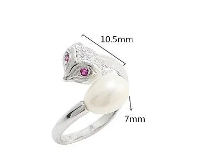 Ring Blank Pearl Setting 7mm 925 Solid Sterling Silver White Gold Bezel Fox Cup Adjustable For One Bead DIY Jewelry Finding Wholesale 1pc