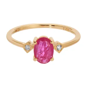 Rose Cut Oval Ruby Square Deco Ring