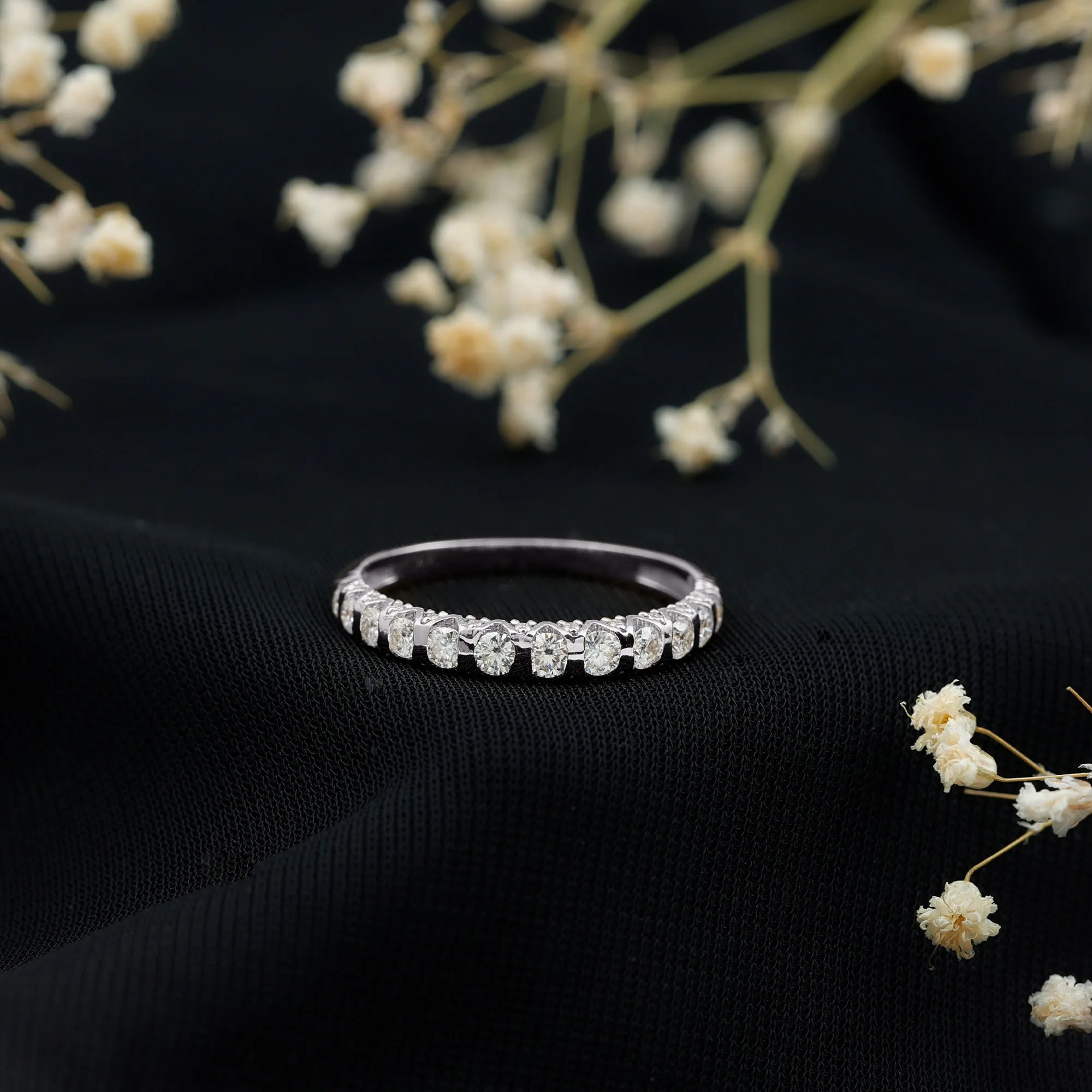 Round Certified Moissanite Half Eternity Ring