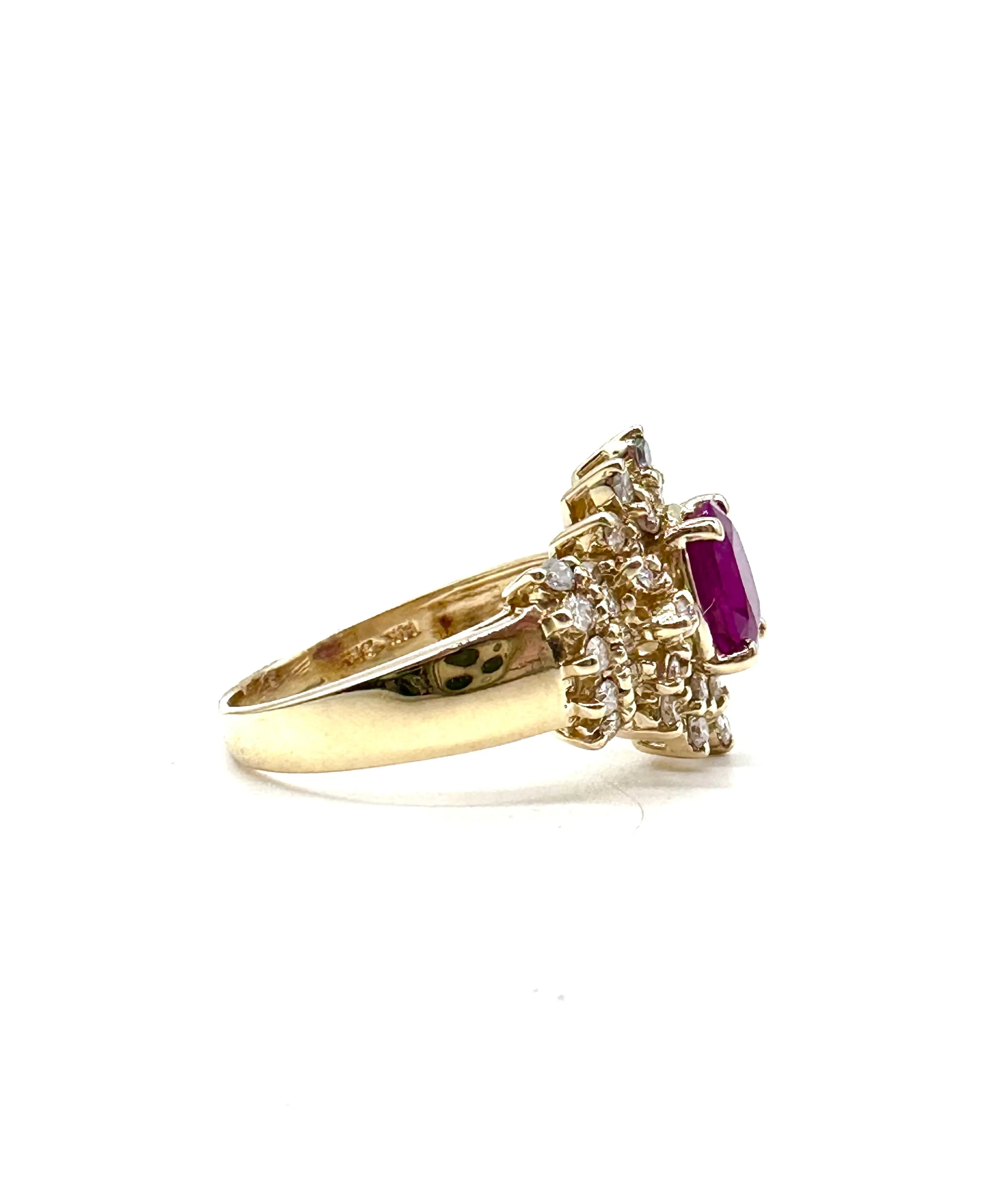 Ruby and diamond Sunburst ring