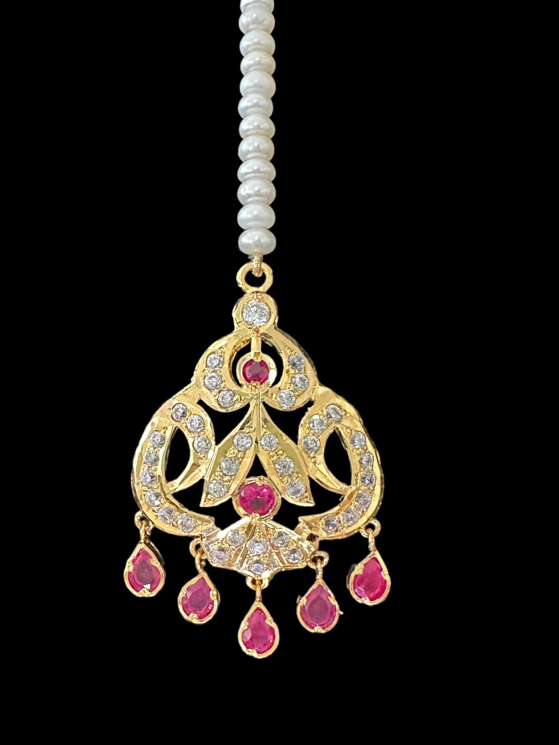 Ruby and zircon gold plated silver tika ( SHIPS IN 4 WEEKS )