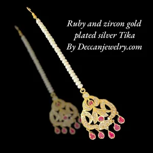 Ruby and zircon gold plated silver tika ( SHIPS IN 4 WEEKS )