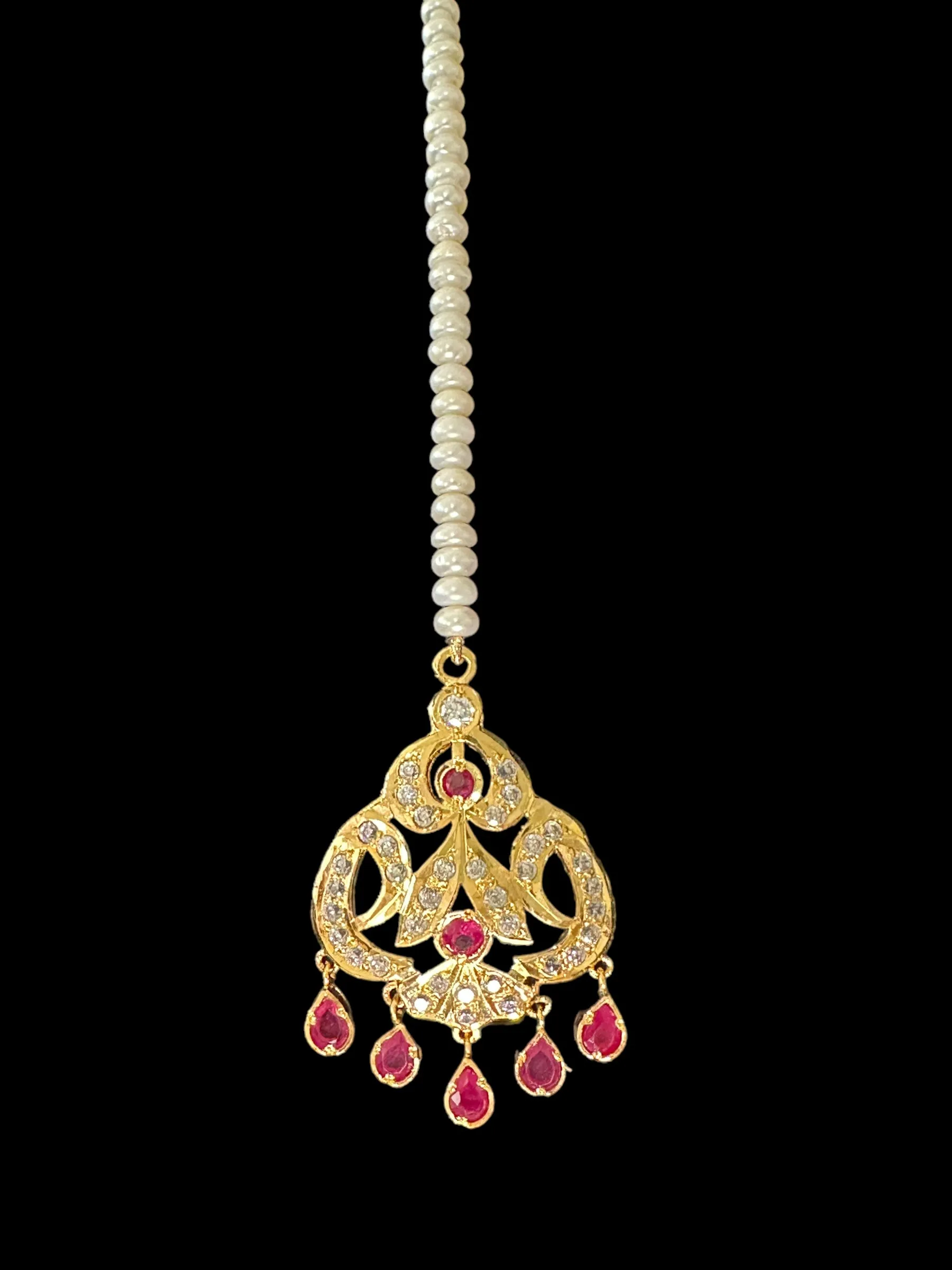 Ruby and zircon gold plated silver tika ( SHIPS IN 4 WEEKS )