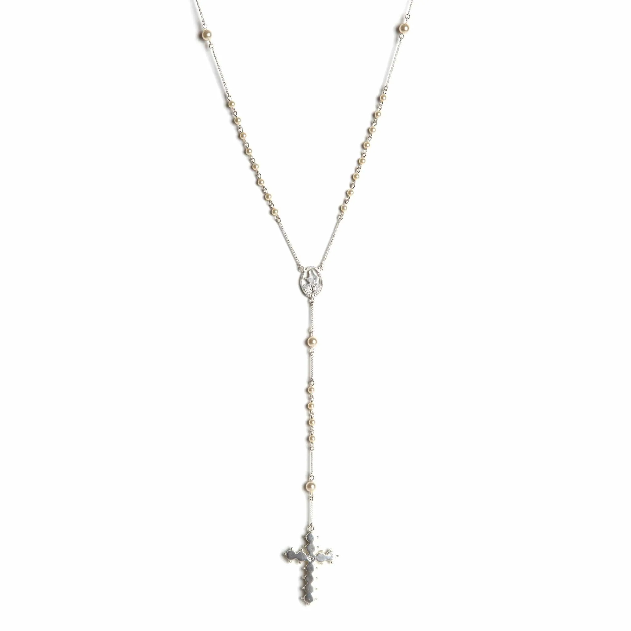 Saint Mia Rosary Style Necklace - Cream Pearl