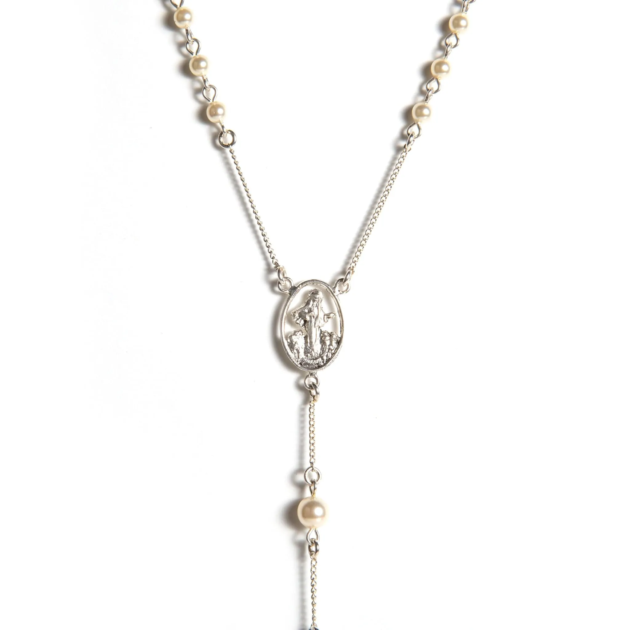 Saint Mia Rosary Style Necklace - Cream Pearl