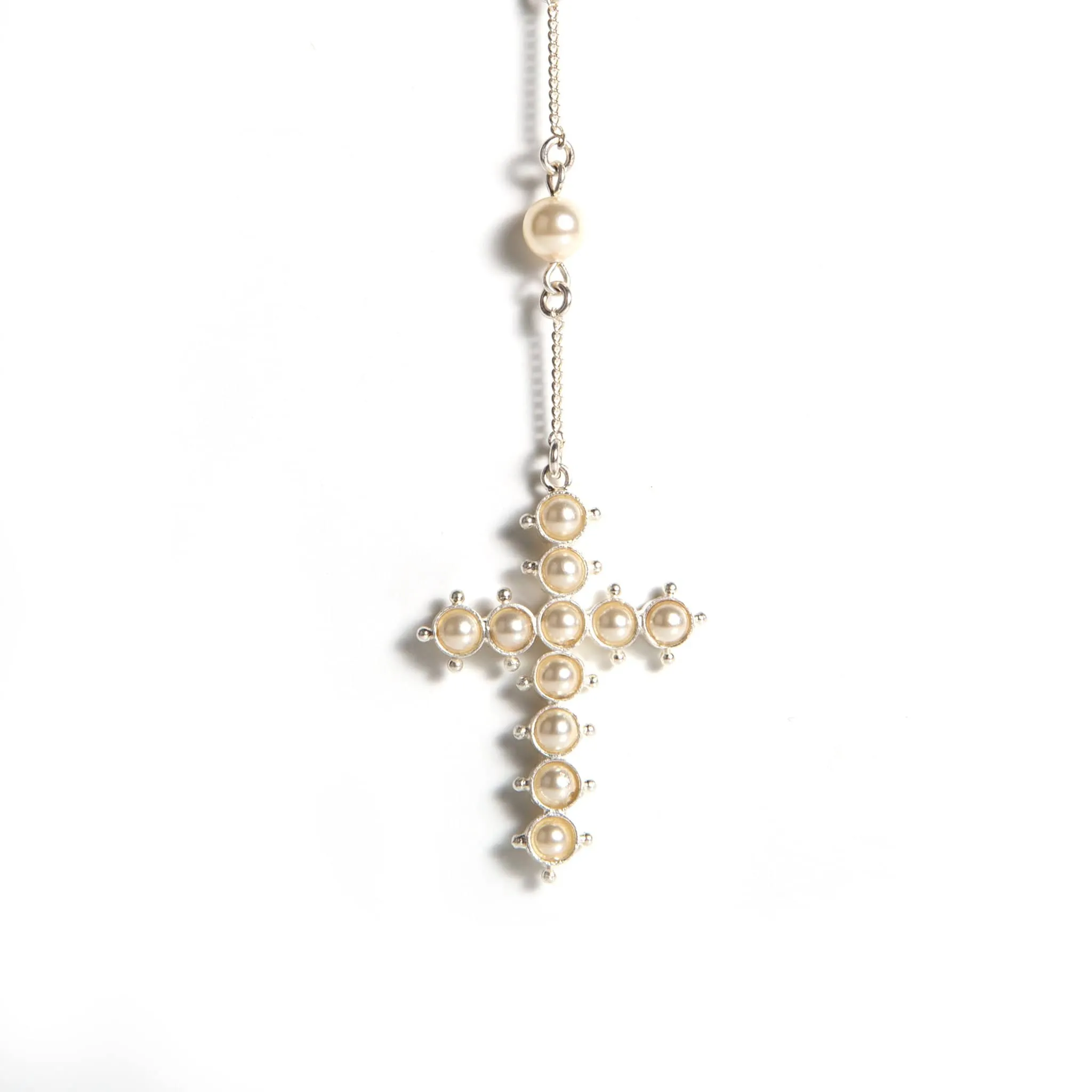 Saint Mia Rosary Style Necklace - Cream Pearl