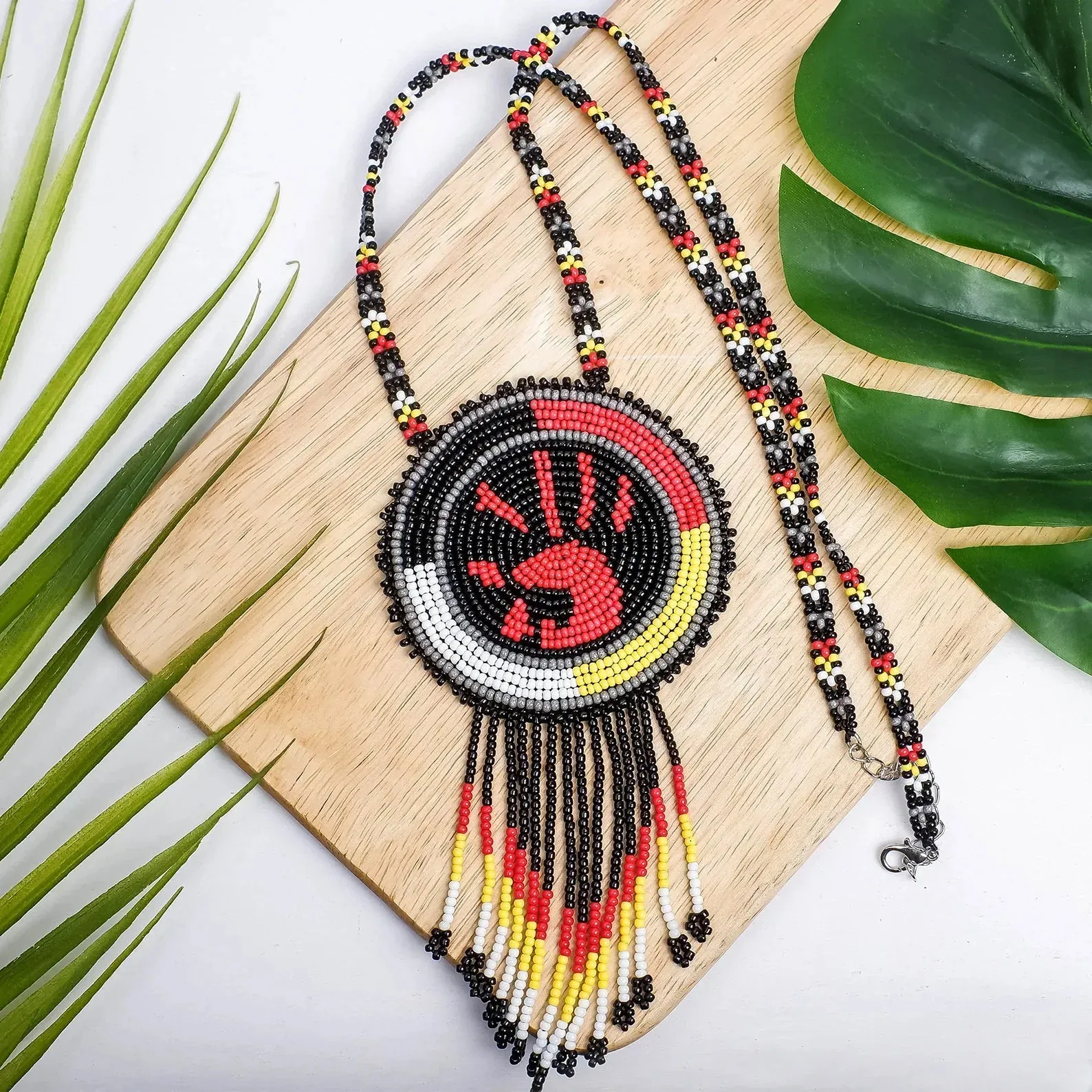 SALE 50% OFF - Handprint Handmade Beaded Wire Necklace Pendant Unisex With Native American Style