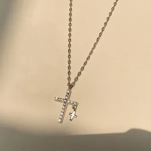 Shiny Silver Plated Cubic Zirconia Cross Necklaces for Christian Women