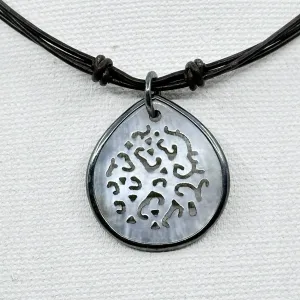 Silpada sterling silver carved shell pendant leather cord necklace