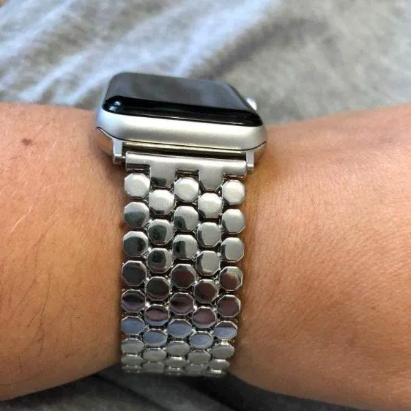 Silver Apple Watch Band Series Women's Steel Bracelet Strap