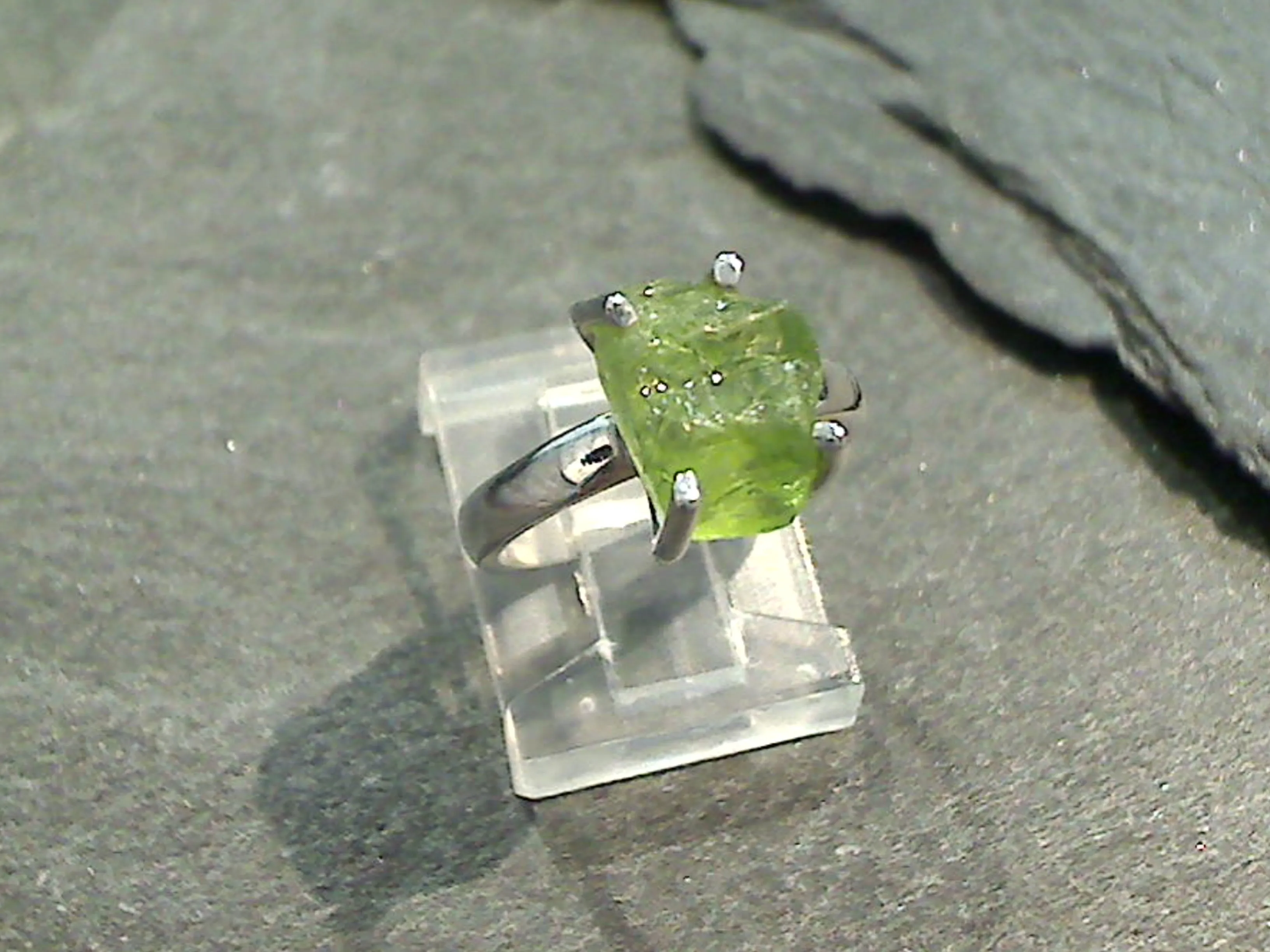 Size 5.25 Rough Cut Peridot, Sterling Silver Ring