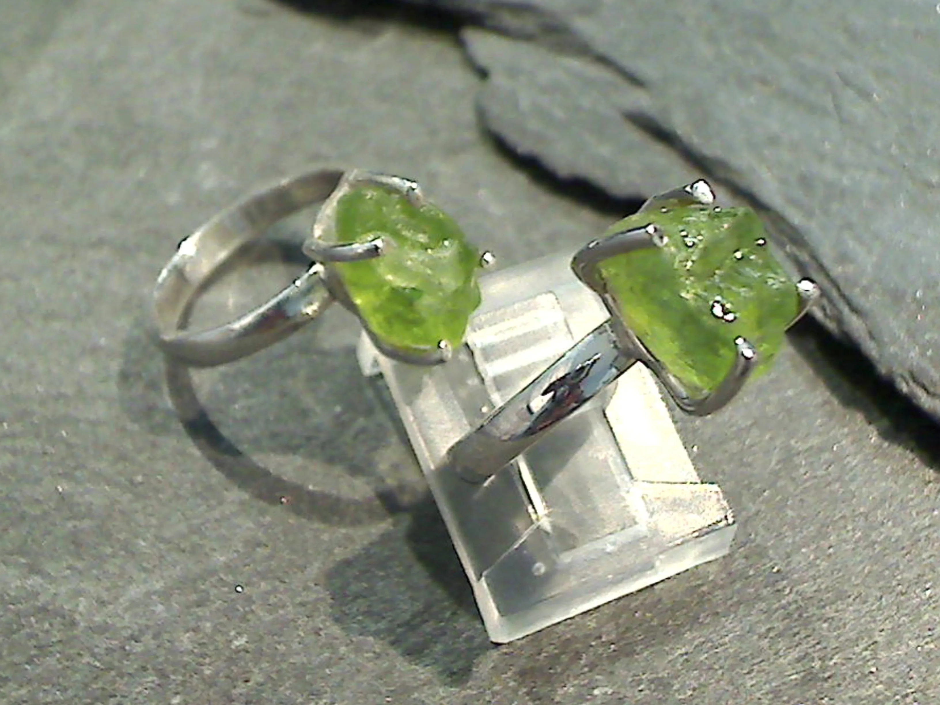 Size 5.25 Rough Cut Peridot, Sterling Silver Ring