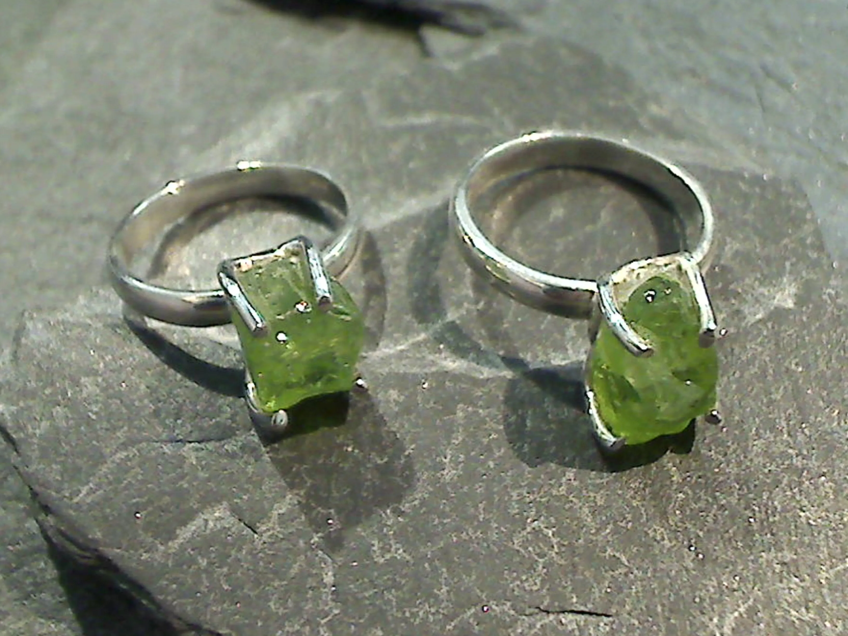 Size 5.25 Rough Cut Peridot, Sterling Silver Ring