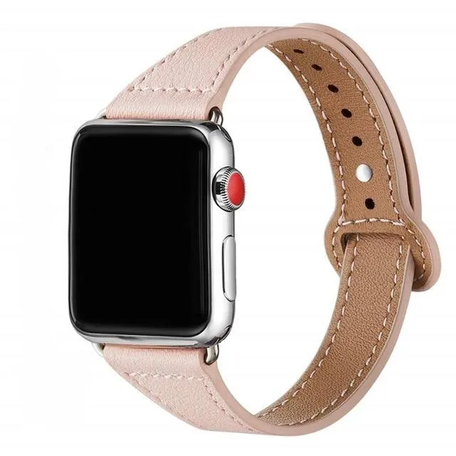 Slim Premium Leather Loop Band Apple Watch Women's Silver Series 8 7 6