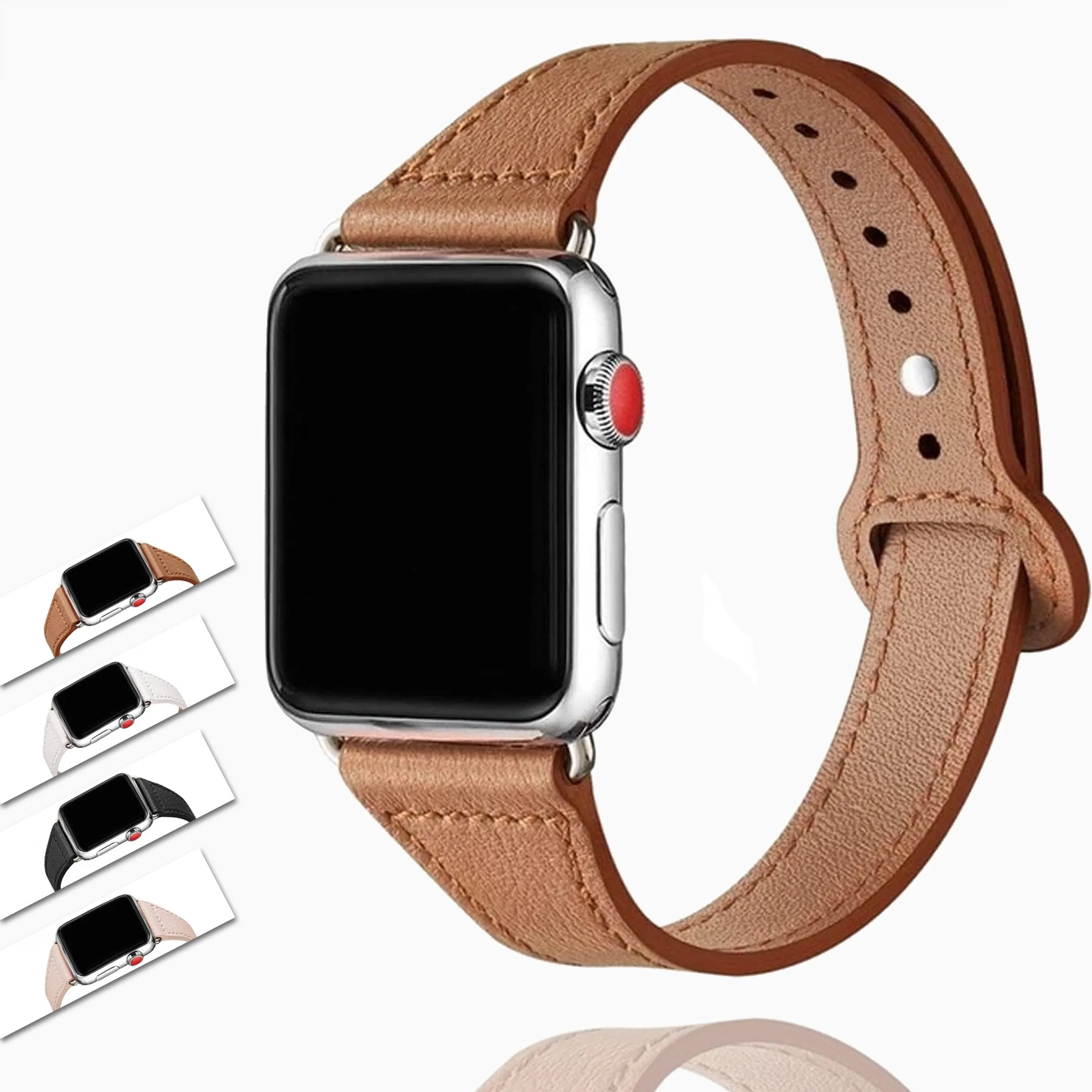 Slim Premium Leather Loop Band Apple Watch Women's Silver Series 8 7 6