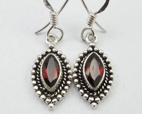 Solid Silver Garnet Ellipse Drop Earrings