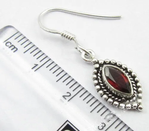 Solid Silver Garnet Ellipse Drop Earrings