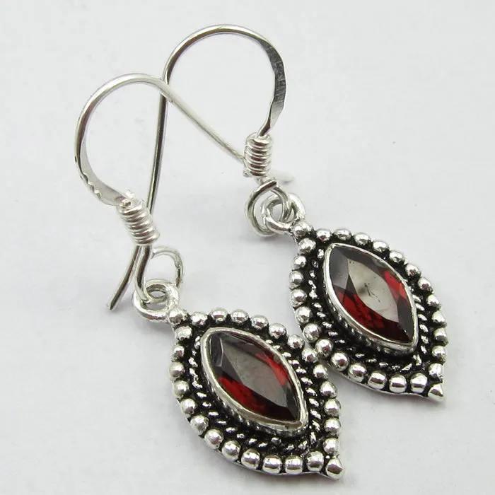 Solid Silver Garnet Ellipse Drop Earrings