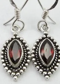 Solid Silver Garnet Ellipse Drop Earrings