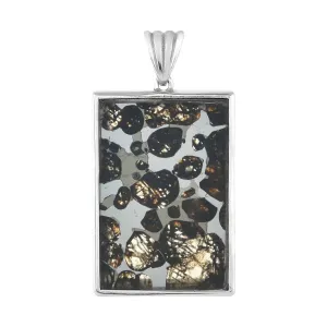 Starborn Sericho Pallasite Meteorite (Peridot Inclusions) Rectangular Pendant Sterling Silver