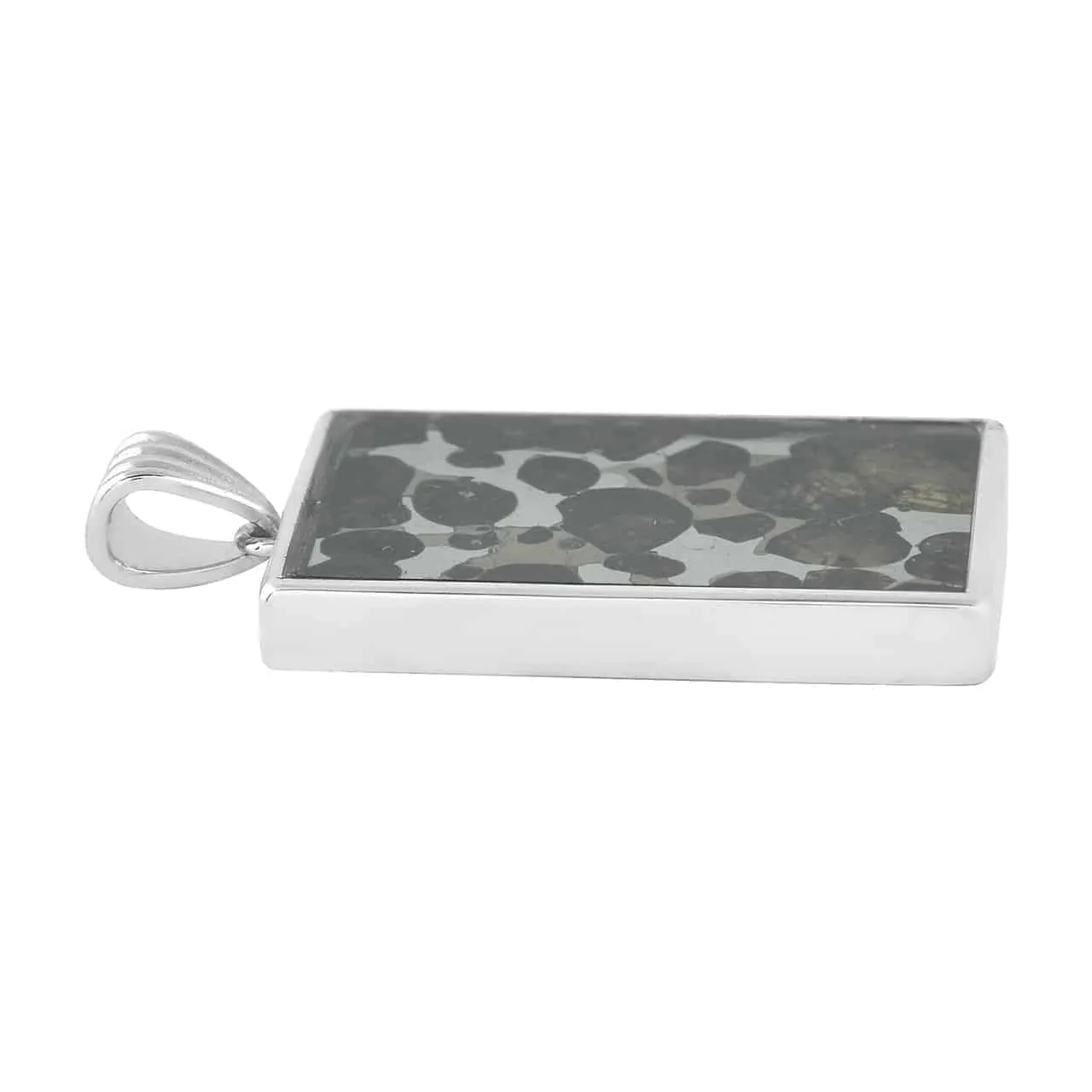 Starborn Sericho Pallasite Meteorite (Peridot Inclusions) Rectangular Pendant Sterling Silver