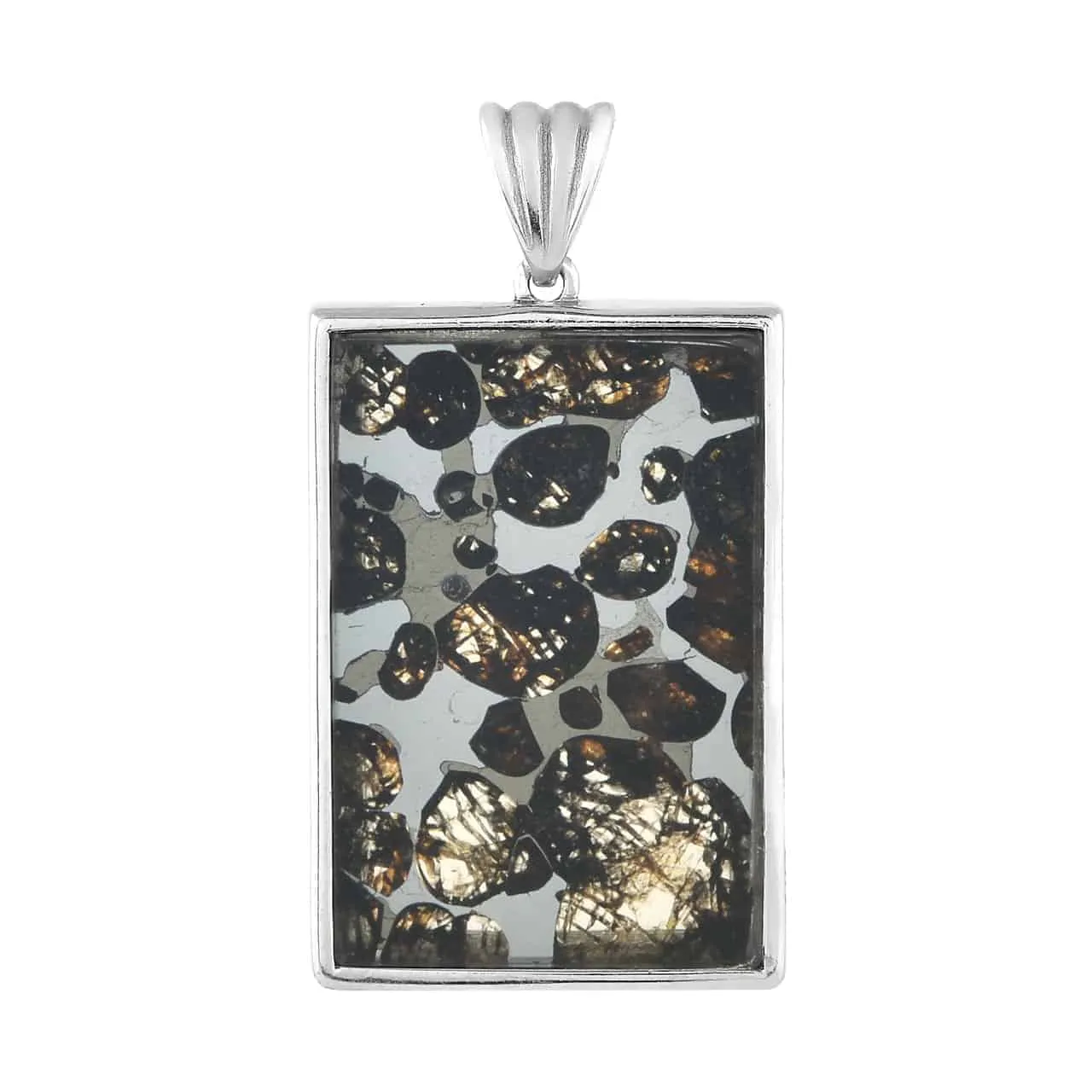 Starborn Sericho Pallasite Meteorite (Peridot Inclusions) Rectangular Pendant Sterling Silver