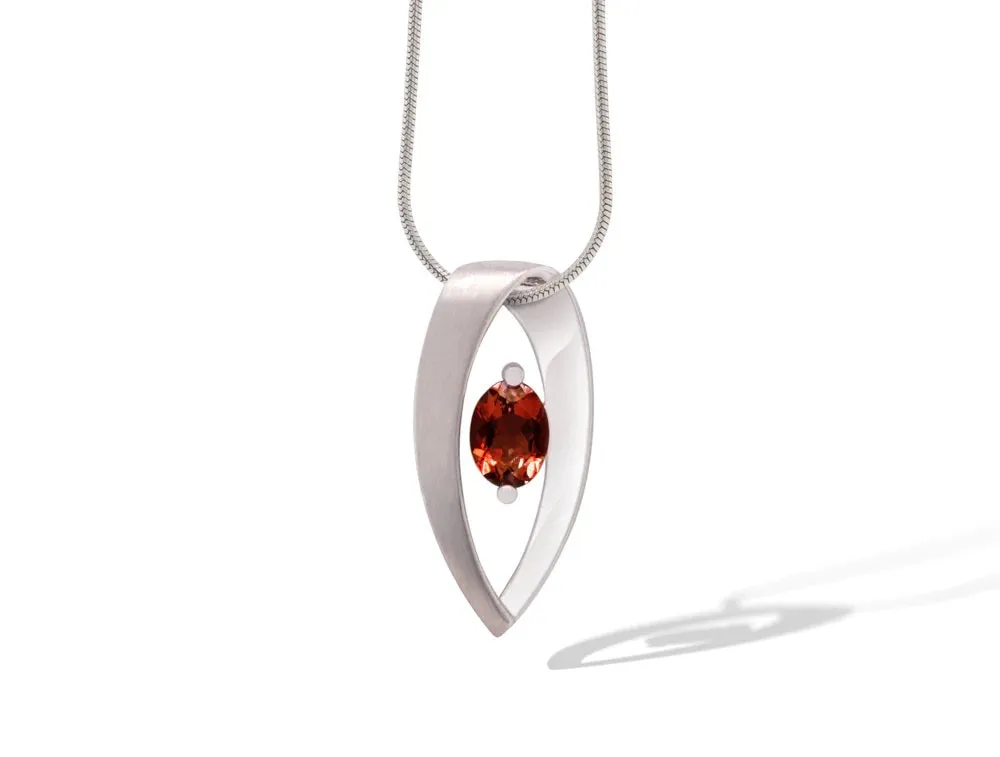 Sterling Silver Garnet Oval Pendant