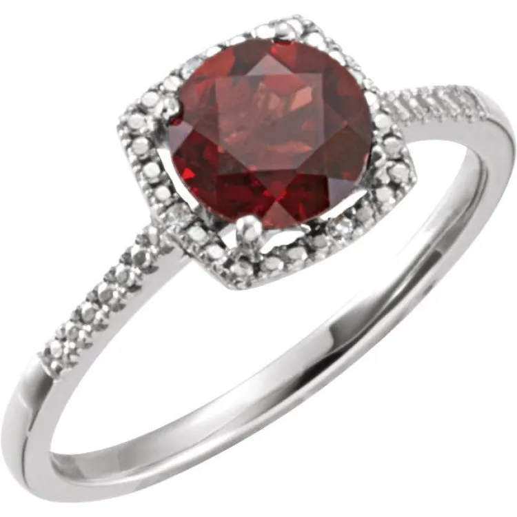 Sterling Silver Natural Mozambique Garnet & .01 CTW Natural Diamond Ring