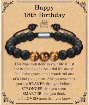 TEVOP  Birthday Gifts for Men, Tiger Eye Stone Bracelet Birthday Presents for Him Grandad Dad Son Brother Grandson Friend