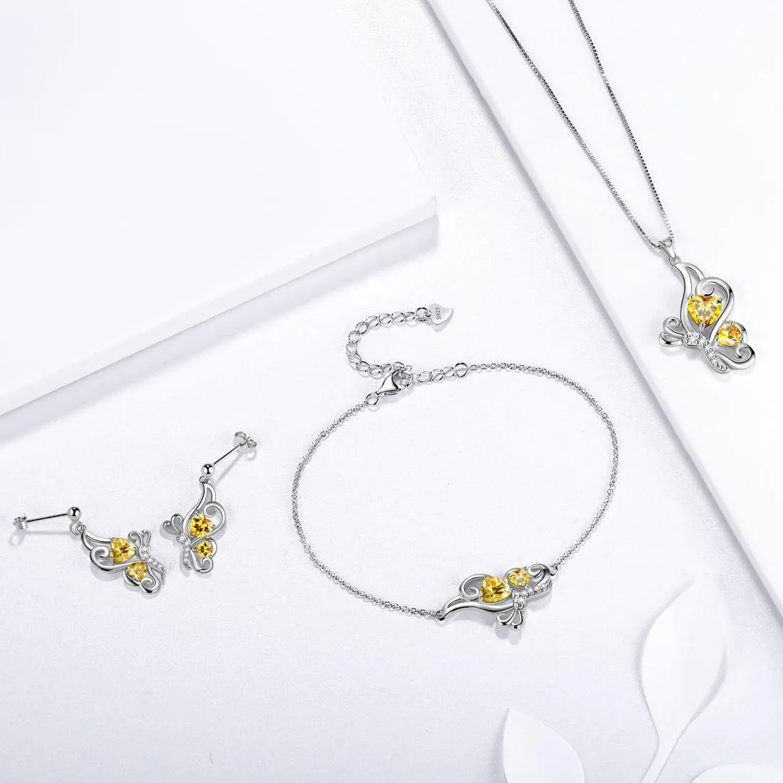 Tokyo Mart Butterfly Birthstone November Citrine Bracelet Women Girls Jewelry Birthday Gift 925 Sterling Silver