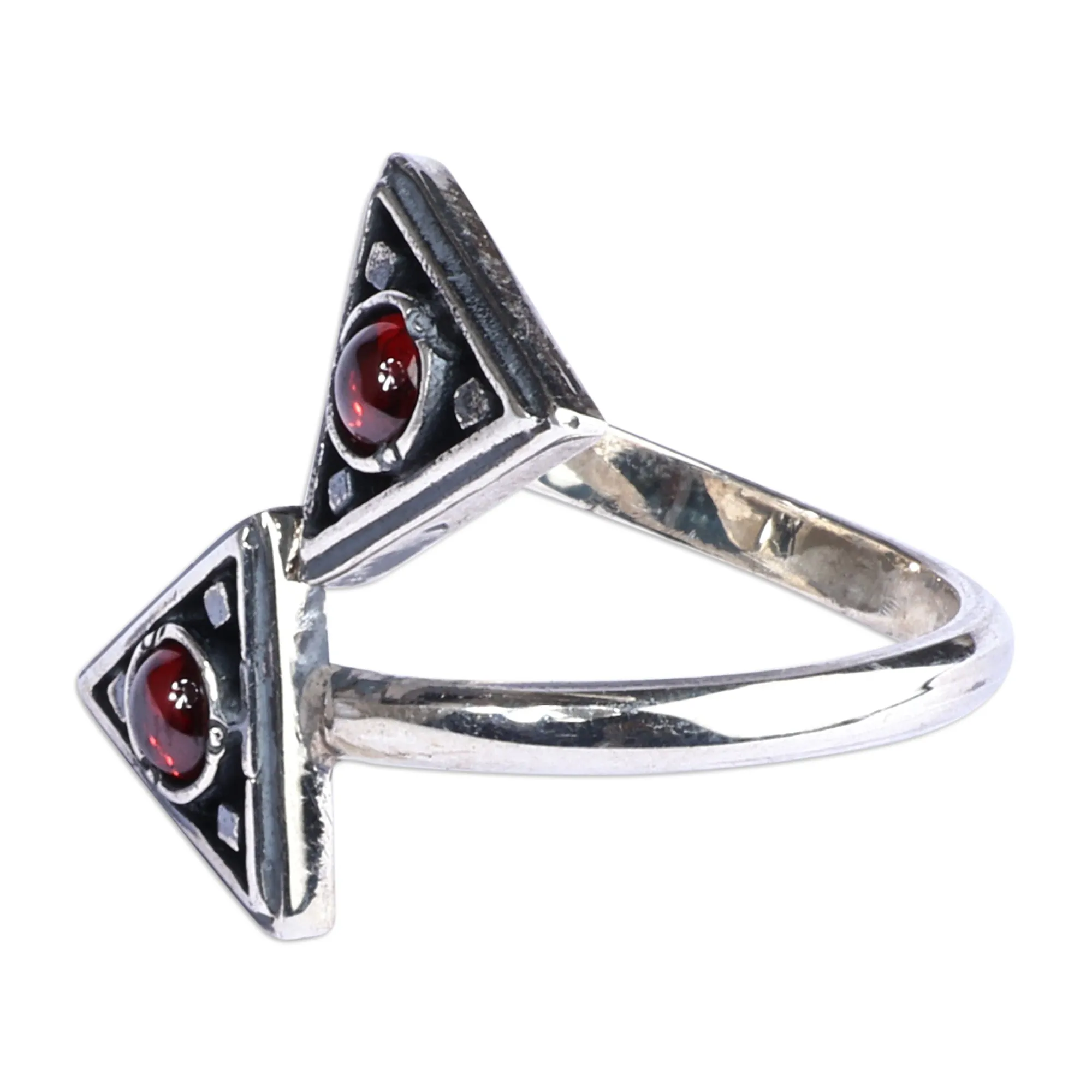 Triangle-Themed Natural Garnet Sterling Silver Wrap Ring - Crimson Connection | NOVICA