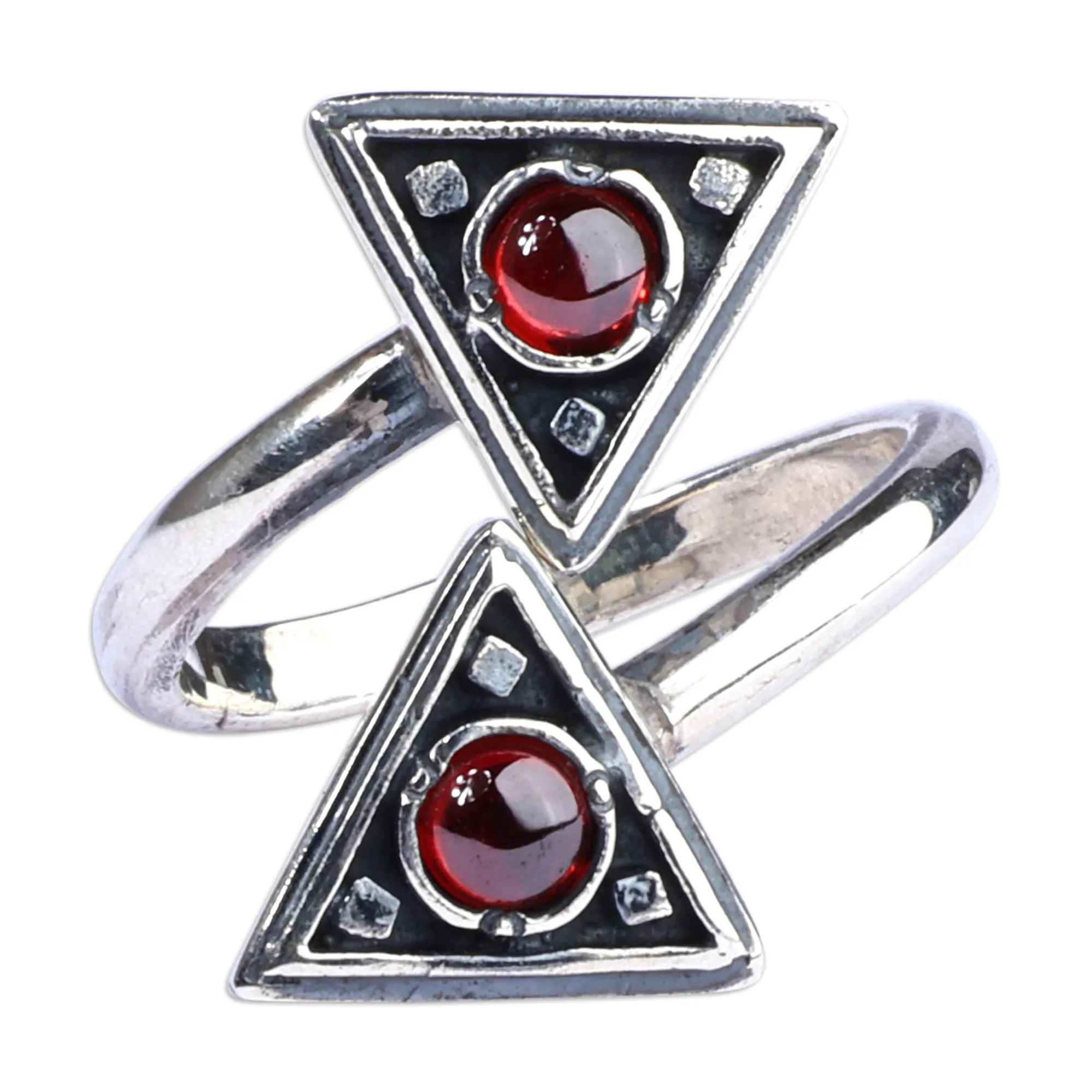 Triangle-Themed Natural Garnet Sterling Silver Wrap Ring - Crimson Connection | NOVICA