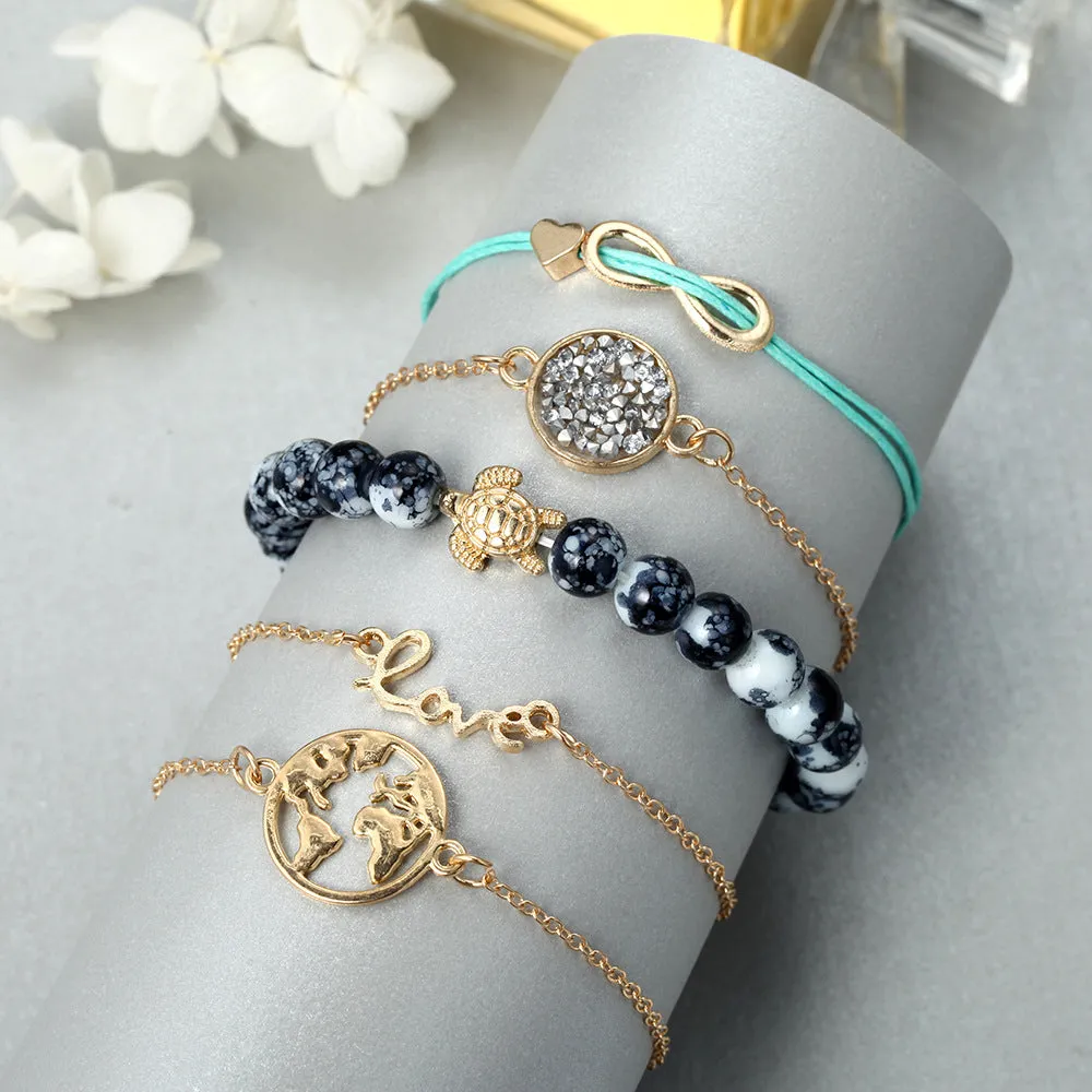 Turtle Grey Beaded And Diamond Turquoise Bracelet