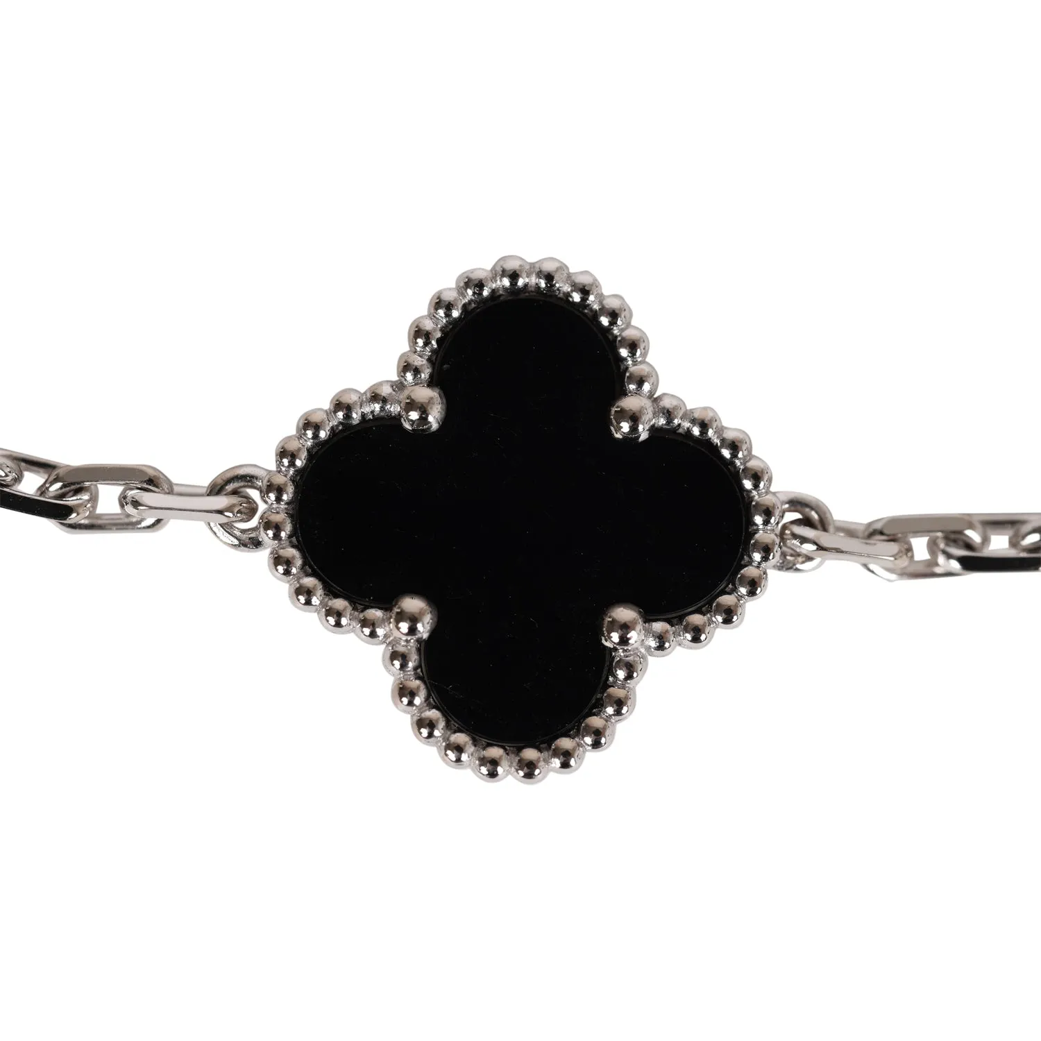 Van Cleef & Arpels Vintage Alhambra 5 Motif Bracelet Onyx 18K White Gold & Diamonds