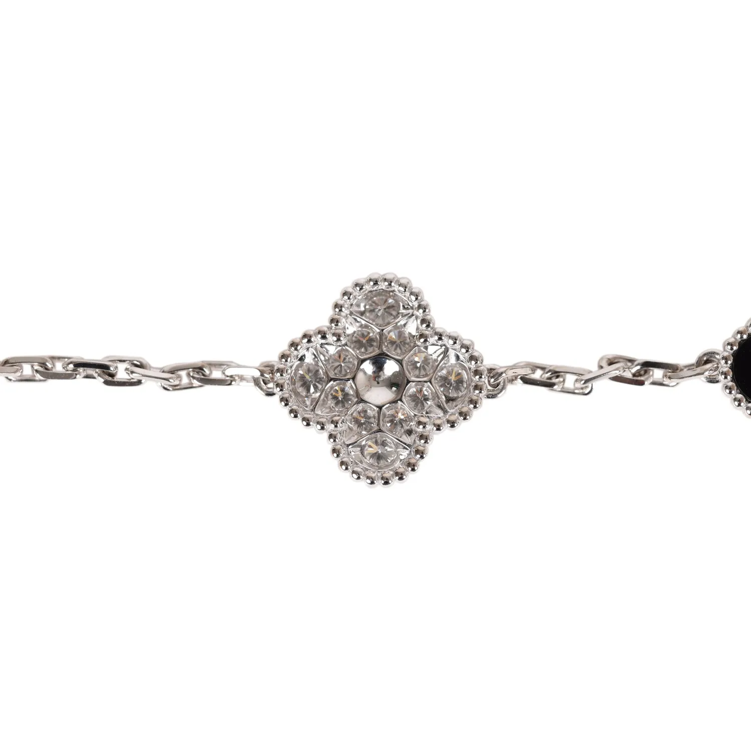 Van Cleef & Arpels Vintage Alhambra 5 Motif Bracelet Onyx 18K White Gold & Diamonds