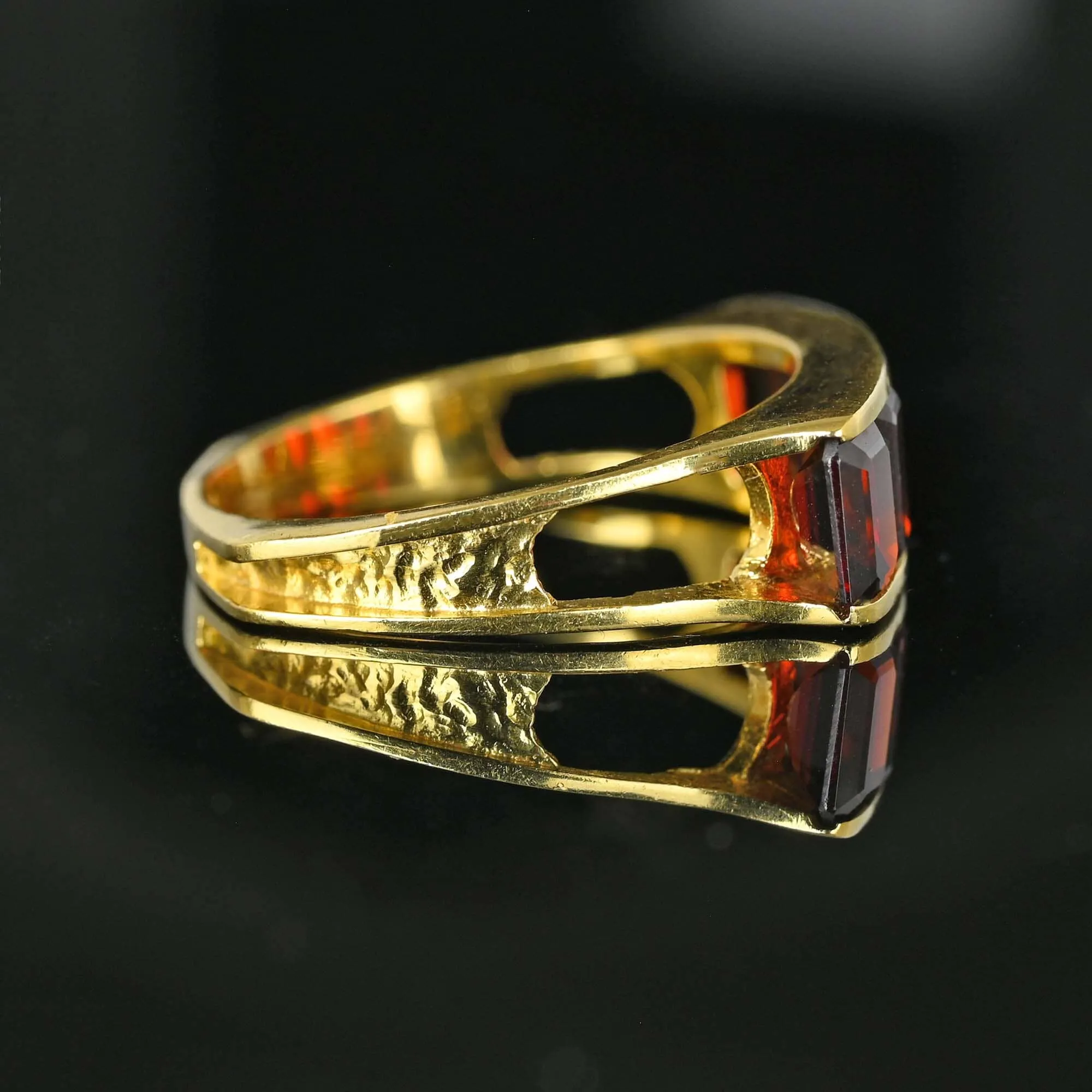 Vintage 18K Gold Emerald Cut Garnet Ring, Euro Shank