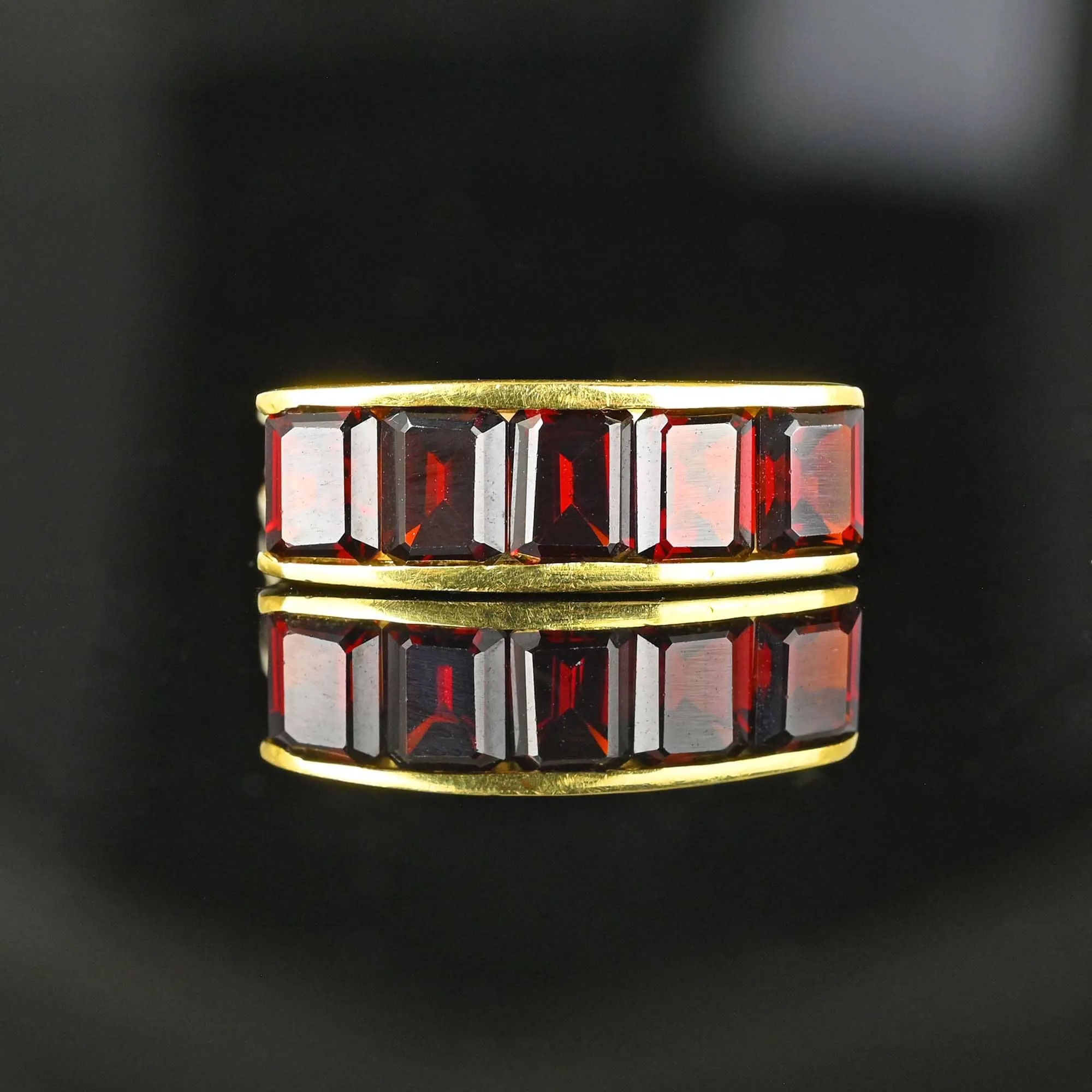 Vintage 18K Gold Emerald Cut Garnet Ring, Euro Shank