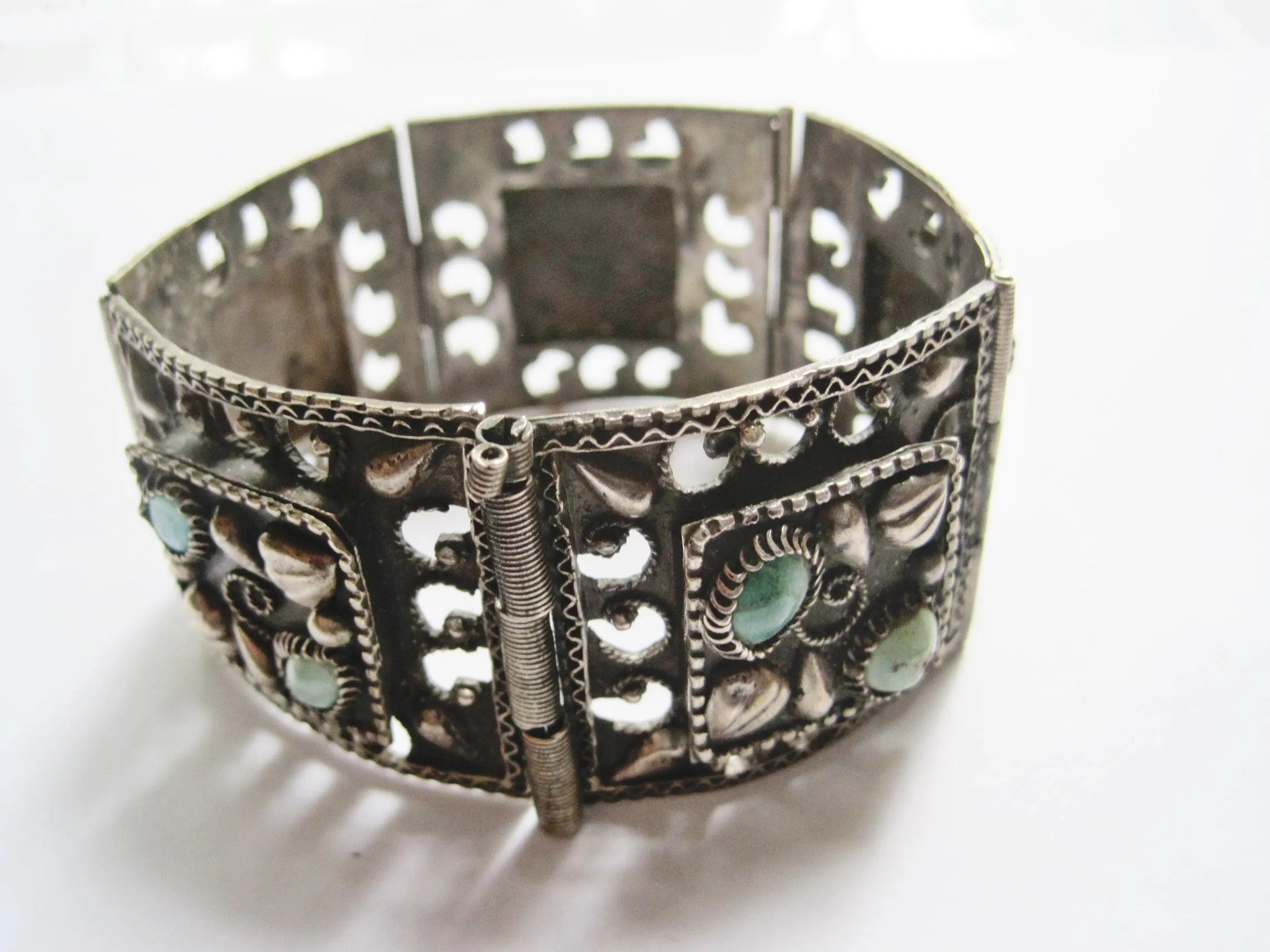 Vintage Egyptian Panel Bracelet made with 800 Silver and Turquoise