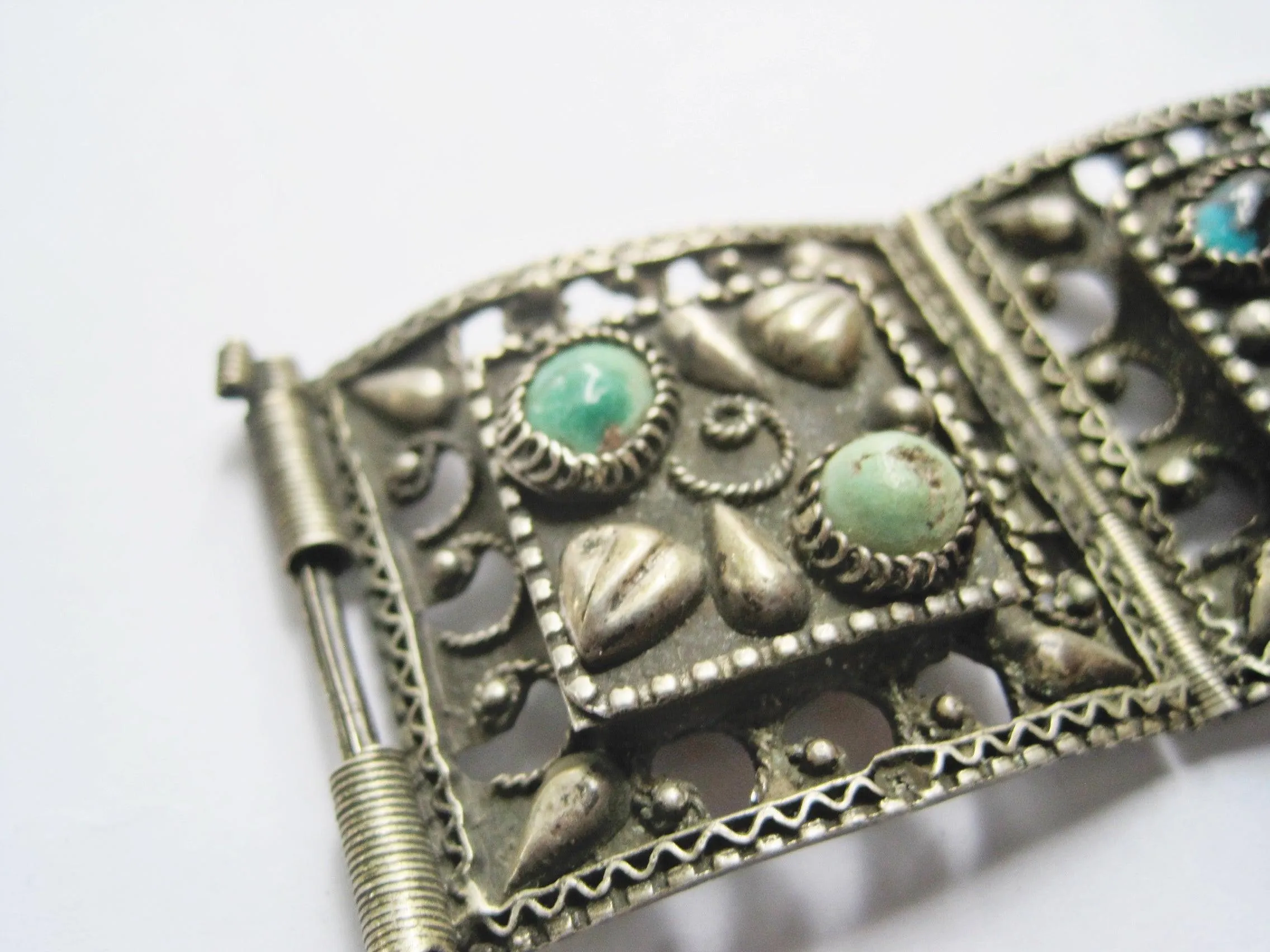 Vintage Egyptian Panel Bracelet made with 800 Silver and Turquoise