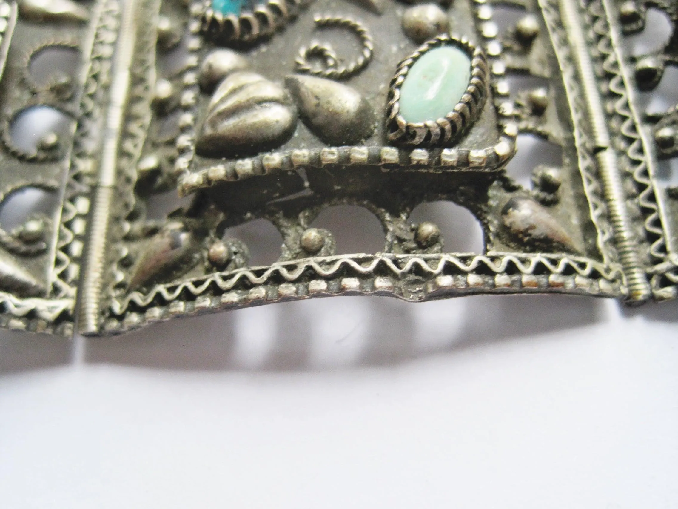 Vintage Egyptian Panel Bracelet made with 800 Silver and Turquoise