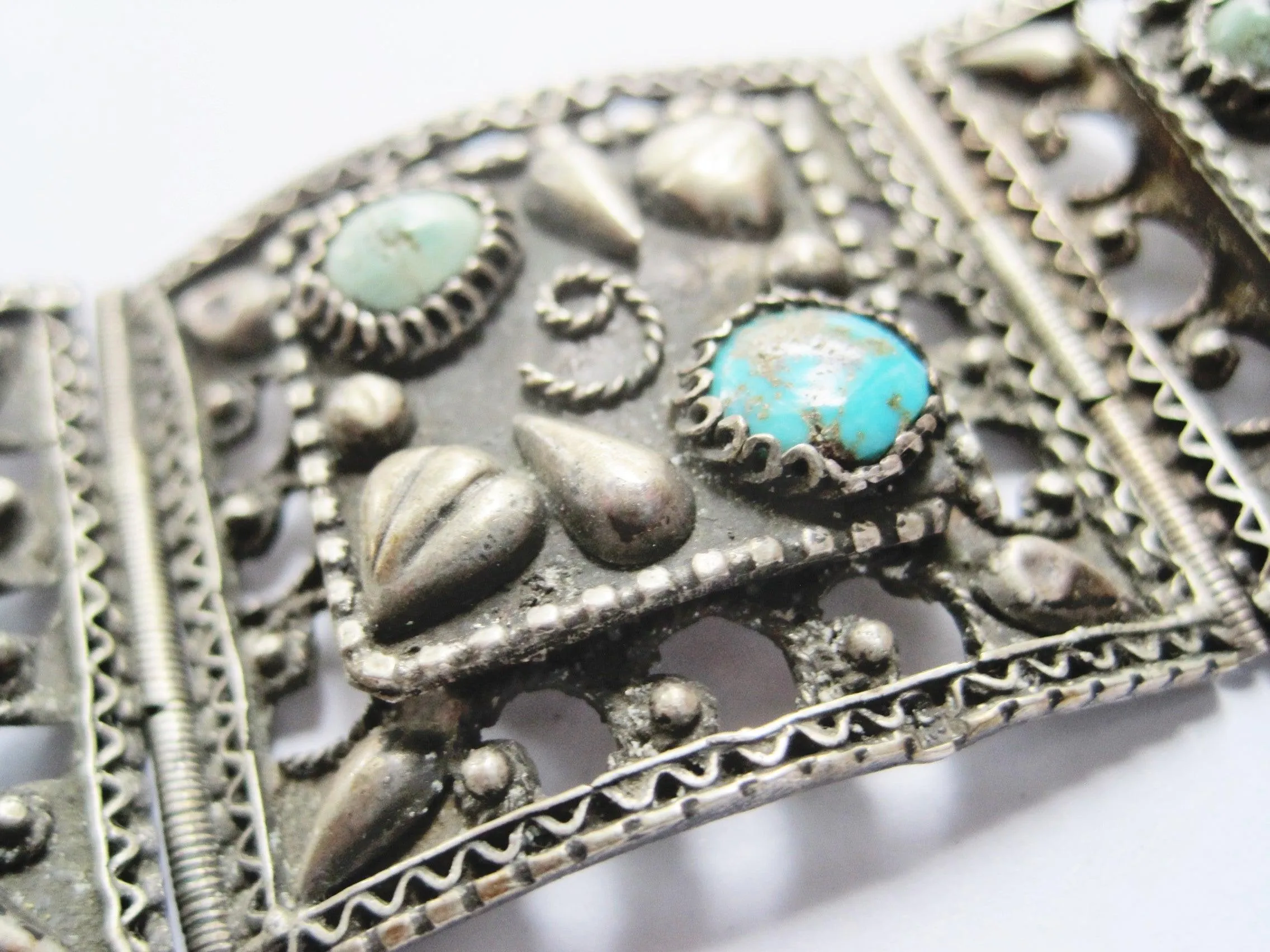 Vintage Egyptian Panel Bracelet made with 800 Silver and Turquoise