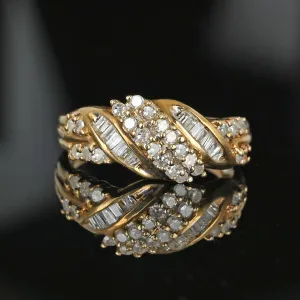 Vintage Love Knot Baguette Diamond Cluster Ring in Gold