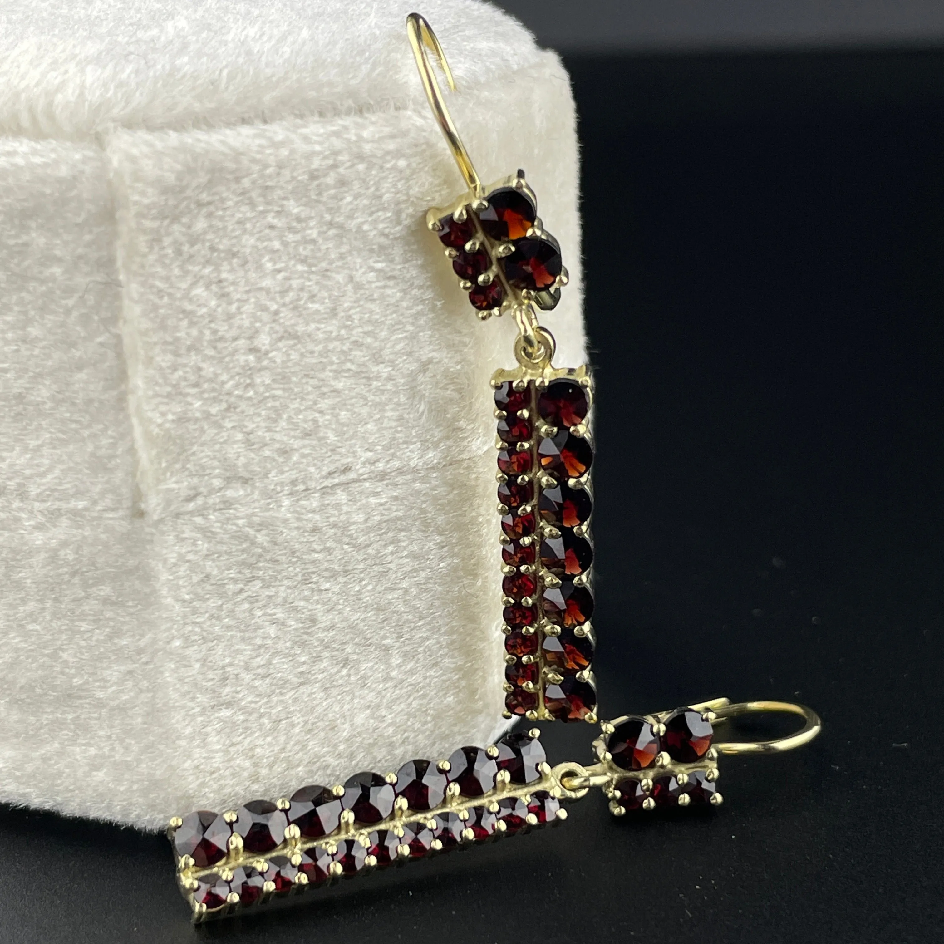 Vintage Silver Gold Vermeil Garnet Dangle Earrings