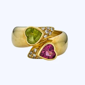 Vintage Tourmaline & Diamond Heart Ring