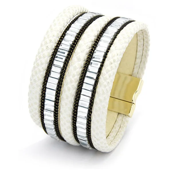 White & Silver Leatherette Bangle