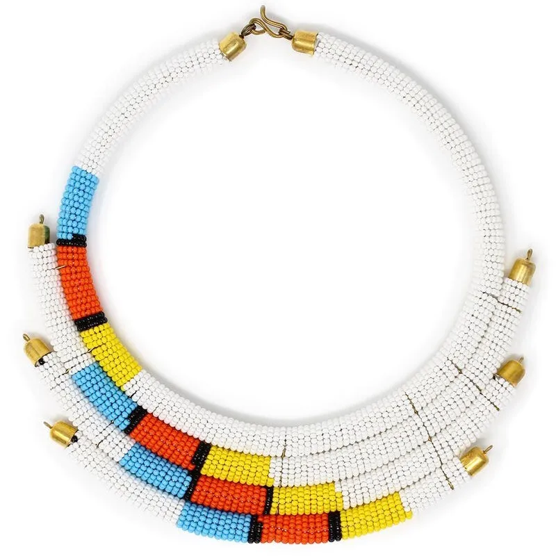 White Isolo Beaded Maasai Necklace