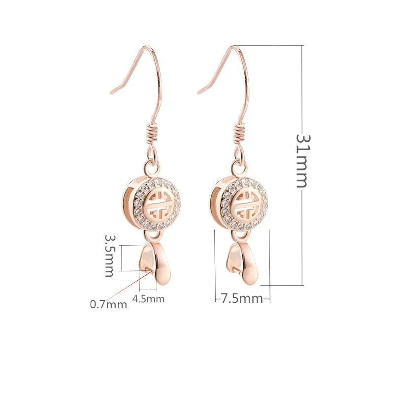 Zircon Round Pinch Bail Earrings Hook Blank Setting 925 Sterling Silver CZ Rose Gold 3.5x4.5mm One Bead Front Drilled DIY Jewelry Wholesale